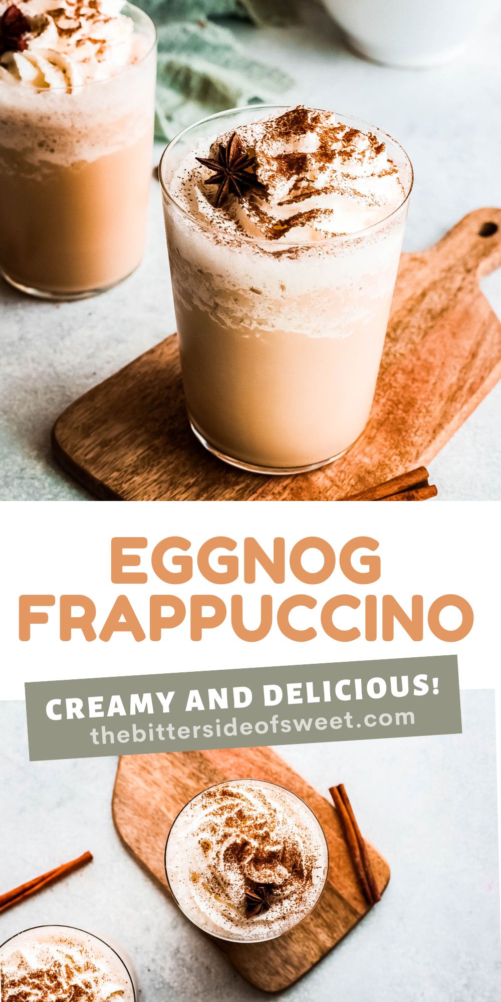 collage of Eggnog Frappuccino in glasses.