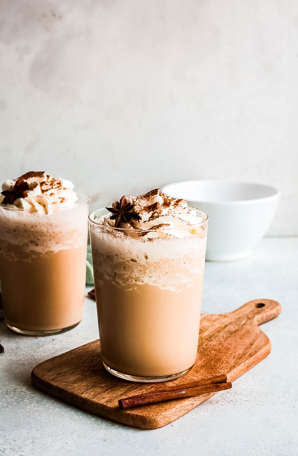 Eggnog Frappuccino in cup topped with cinnamon.