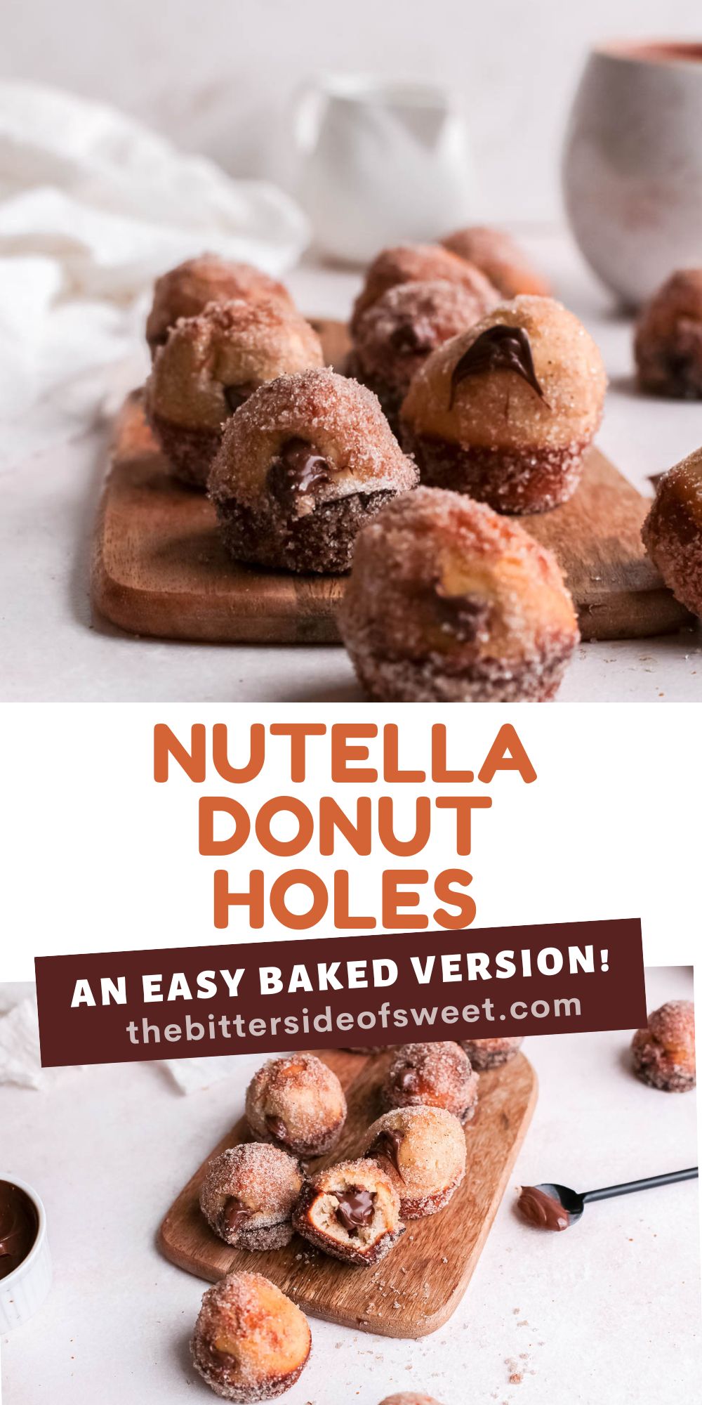 two photo graphic collage of Nutella Donut Holes.