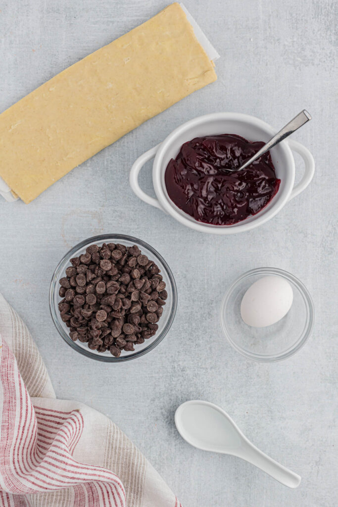 ingredients for hand pies with raspberry and chocolate.