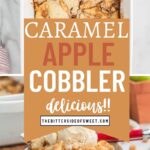 caramel apple cobbler photo with text