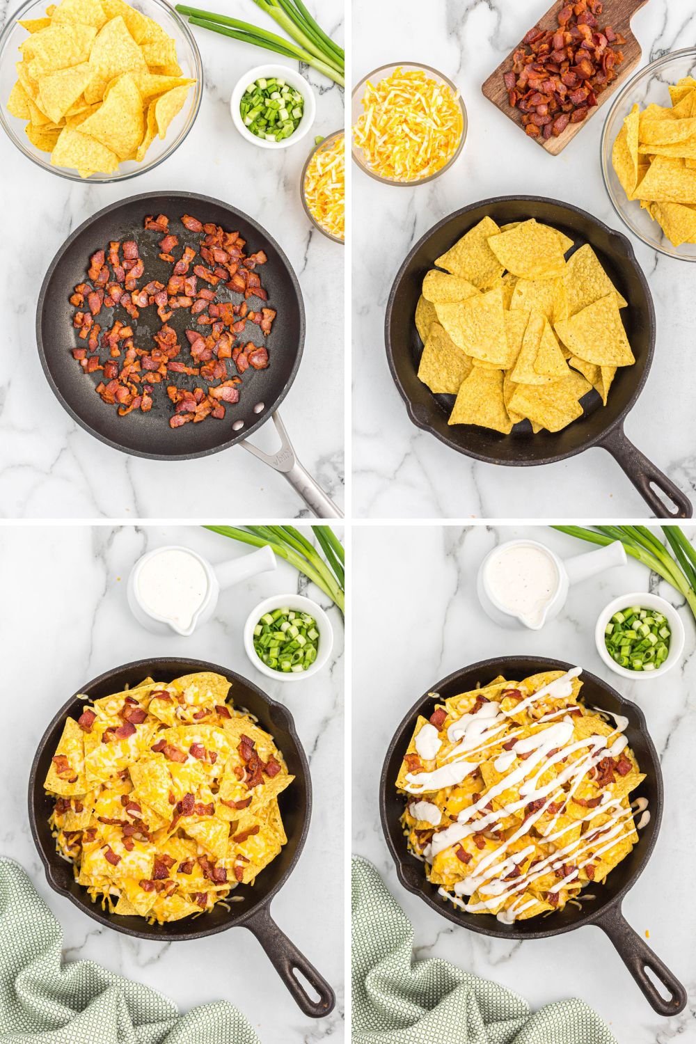 step by step picture of bacon skillet nachos