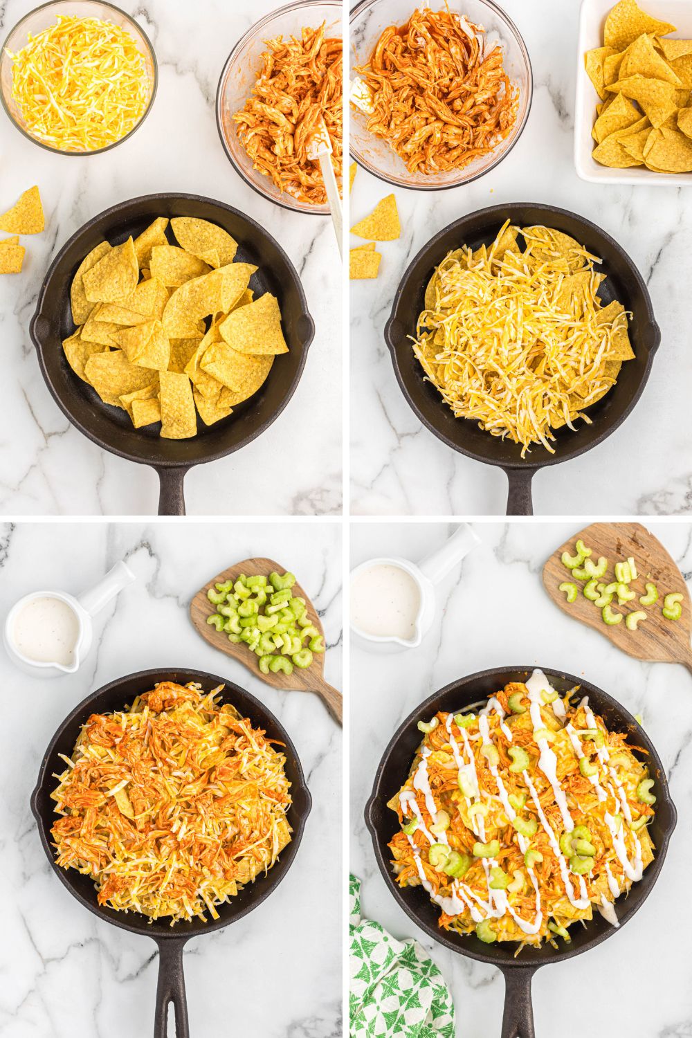 step by step of buffalo chicken nachos