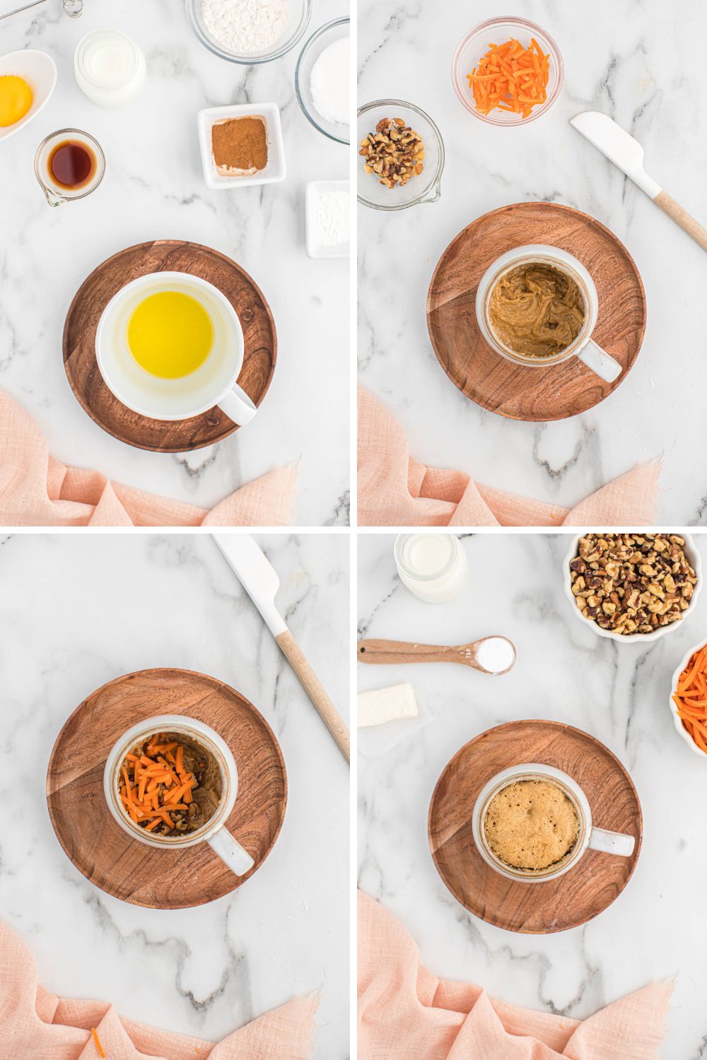 step by step collage for carrot cake mug cake