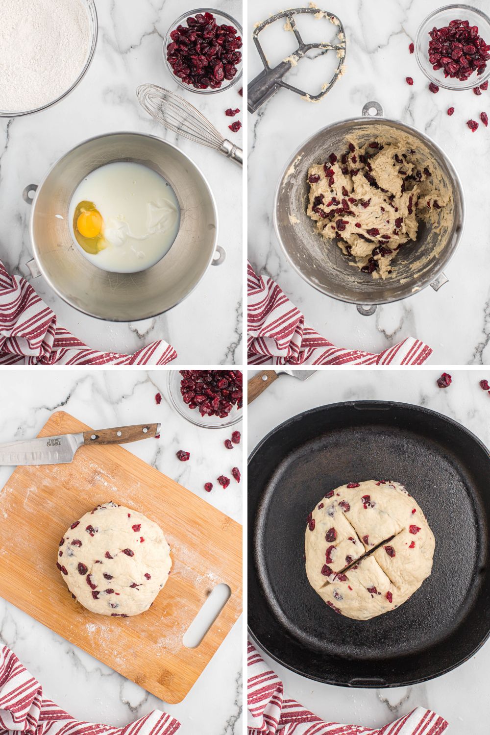 step by step photo collage of cranberry soda bread